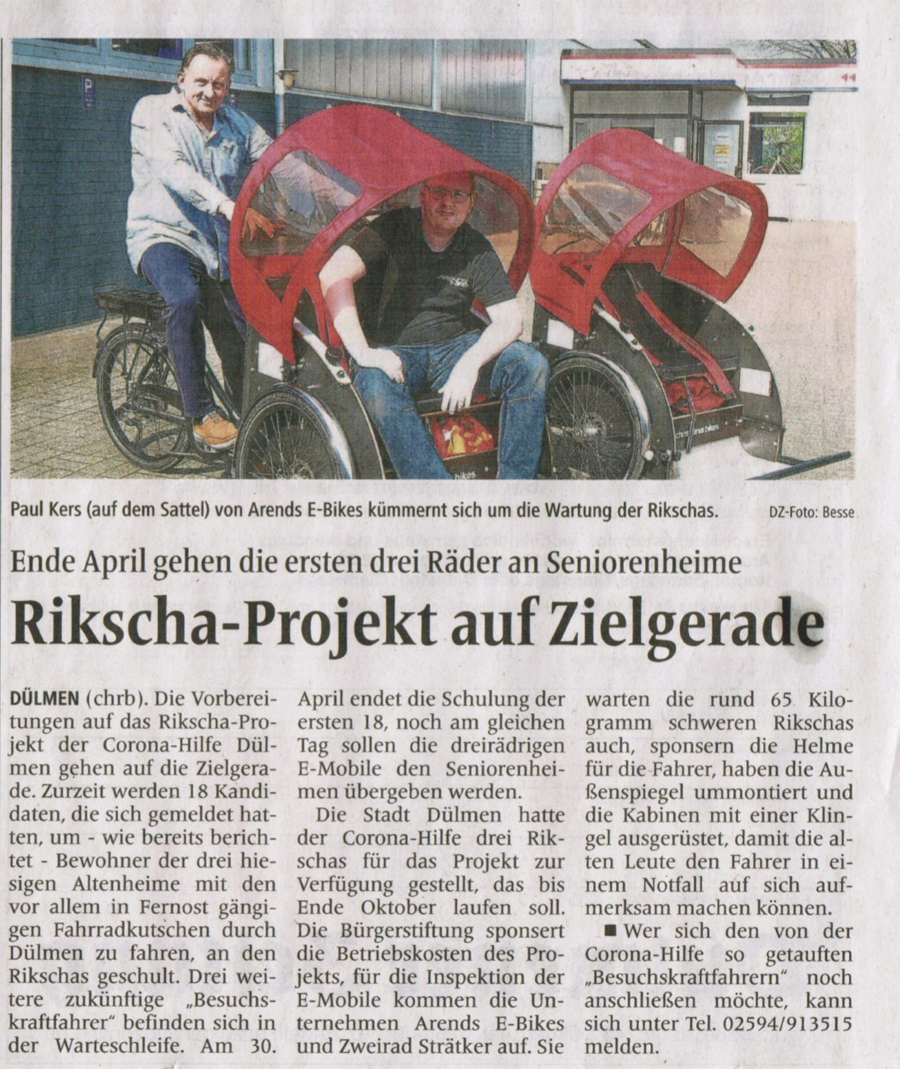 DZ-Bericht zu Fahrrad-Rikschas April 2021